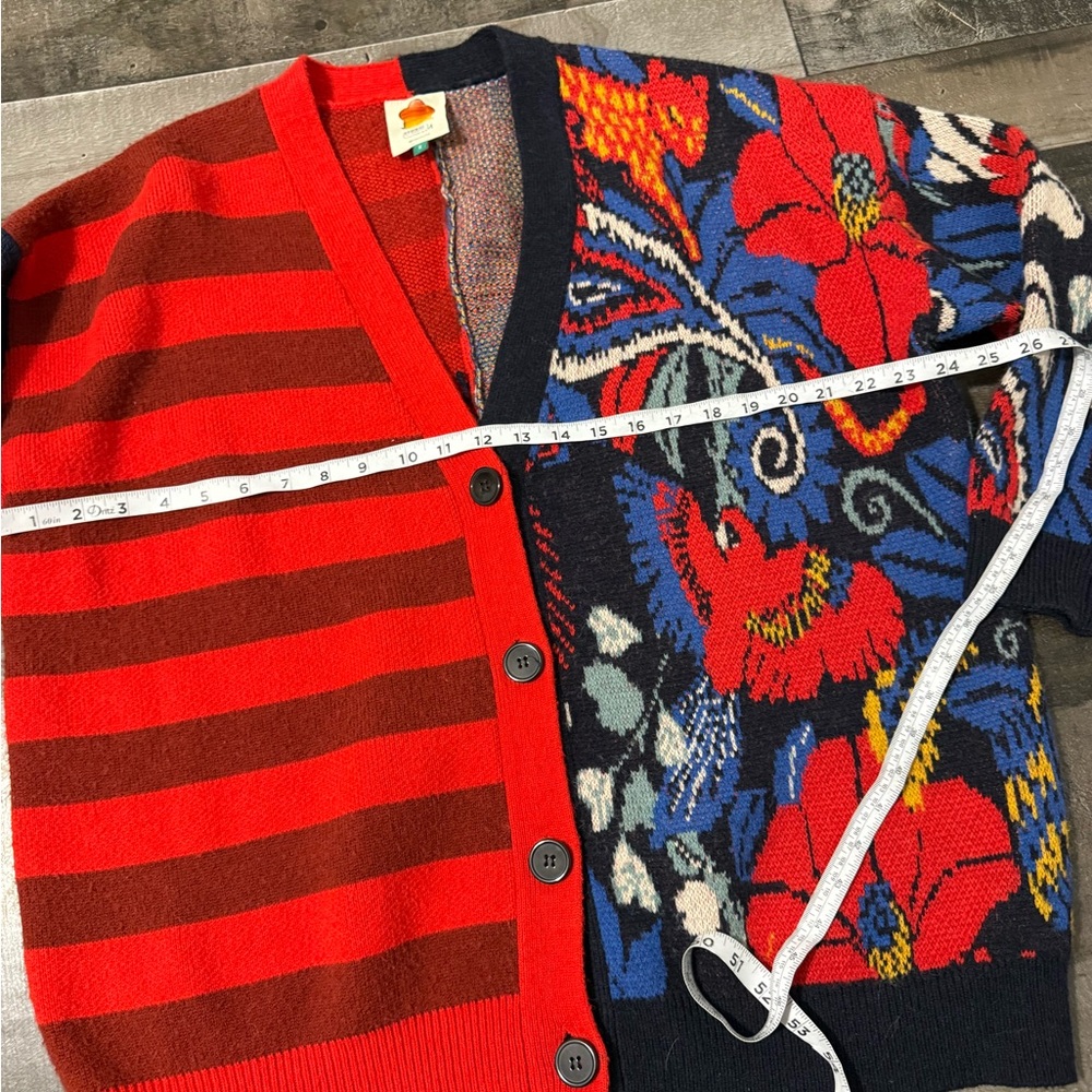 Farm Rio Forest Striped Cardigan Patchwork Floral Knit Sweater Womens S - Picture 6 of 12